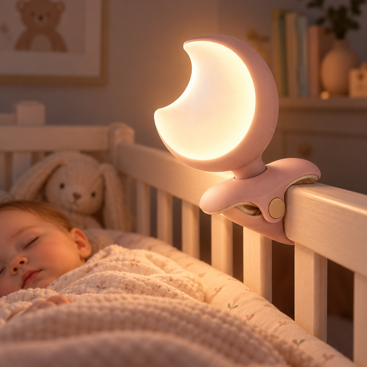 Clip-On Crescent Moon Night Light ā Portable Soft Glow Nursery Lamp