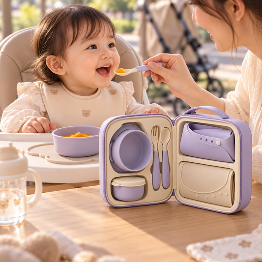 Portable Baby Feeding Travel Kit – All-in-One Mealtime Set with Zippered Carry Case