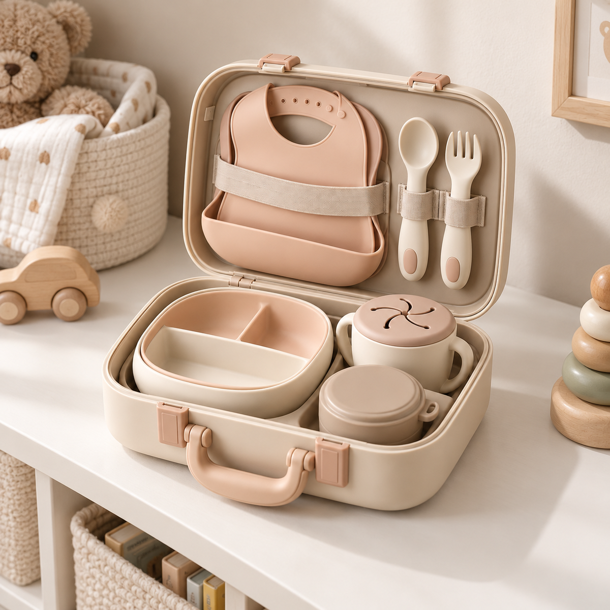 Portable Baby Feeding Suitcase Set ā All-in-One Travel Mealtime Kit