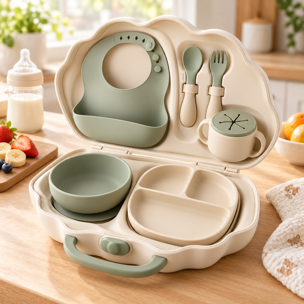 All-in-One Portable Baby Feeding Set – Travel Tableware Kit with Carry Case