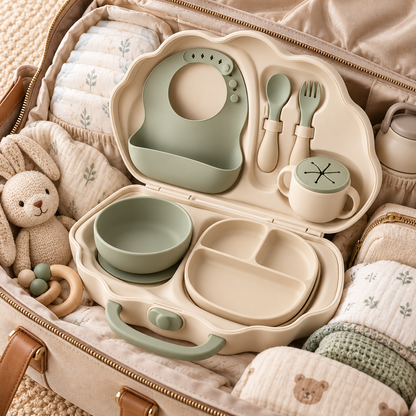 All-in-One Portable Baby Feeding Set – Travel Tableware Kit with Carry Case