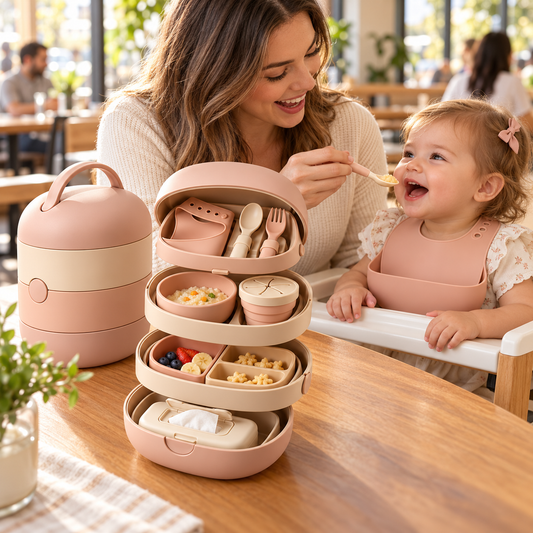 Stackable Baby Feeding Travel Set – All-in-One Portable Mealtime Organizer