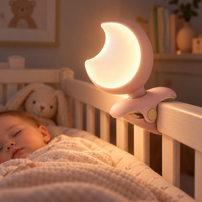 Clip-On Crescent Moon Night Light – Portable Soft Glow Nursery Lamp