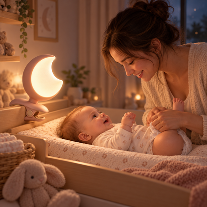 Clip-On Crescent Moon Night Light – Portable Soft Glow Nursery Lamp