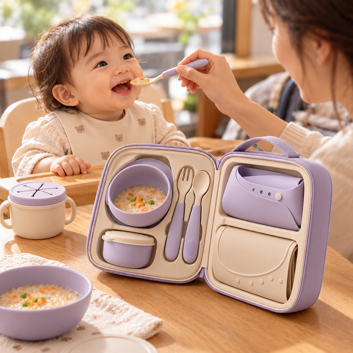 Portable Baby Feeding Travel Kit – All-in-One Mealtime Set with Zippered Carry Case