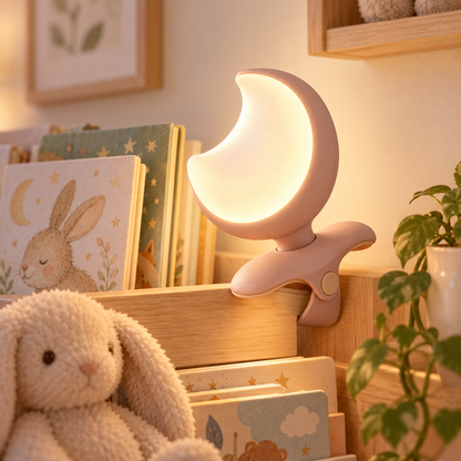 Clip-On Crescent Moon Night Light – Portable Soft Glow Nursery Lamp