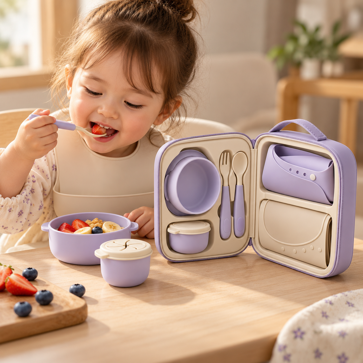 Portable Baby Feeding Travel Kit – All-in-One Mealtime Set with Zippered Carry Case