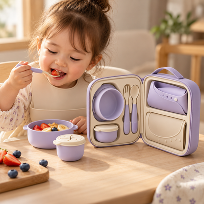 Portable Baby Feeding Travel Kit – All-in-One Mealtime Set with Zippered Carry Case