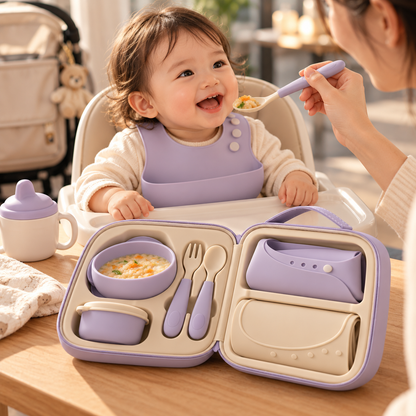 Portable Baby Feeding Travel Kit – All-in-One Mealtime Set with Zippered Carry Case
