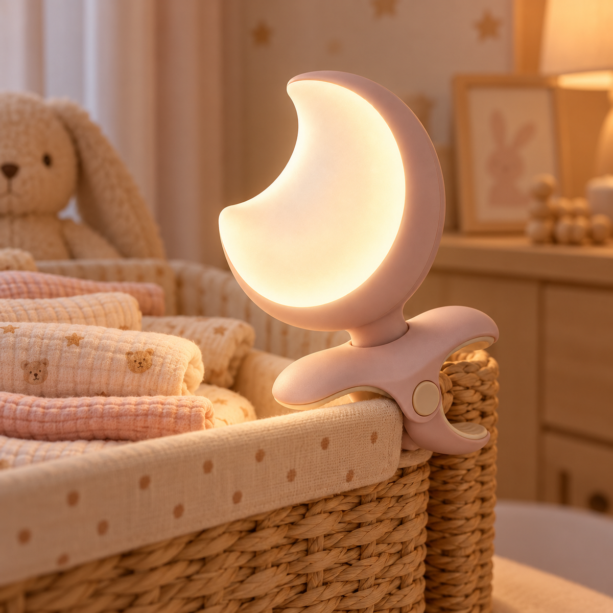 Clip-On Crescent Moon Night Light – Portable Soft Glow Nursery Lamp