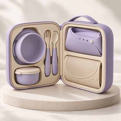 Portable Baby Feeding Travel Kit – All-in-One Mealtime Set with Zippered Carry Case