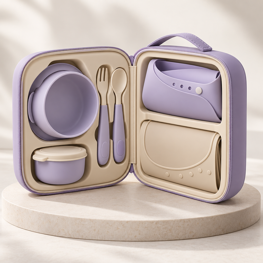 Portable Baby Feeding Travel Kit – All-in-One Mealtime Set with Zippered Carry Case