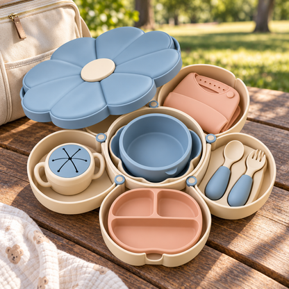 Blooming Flower Baby Feeding Set – All-in-One Portable Travel Dining Kit