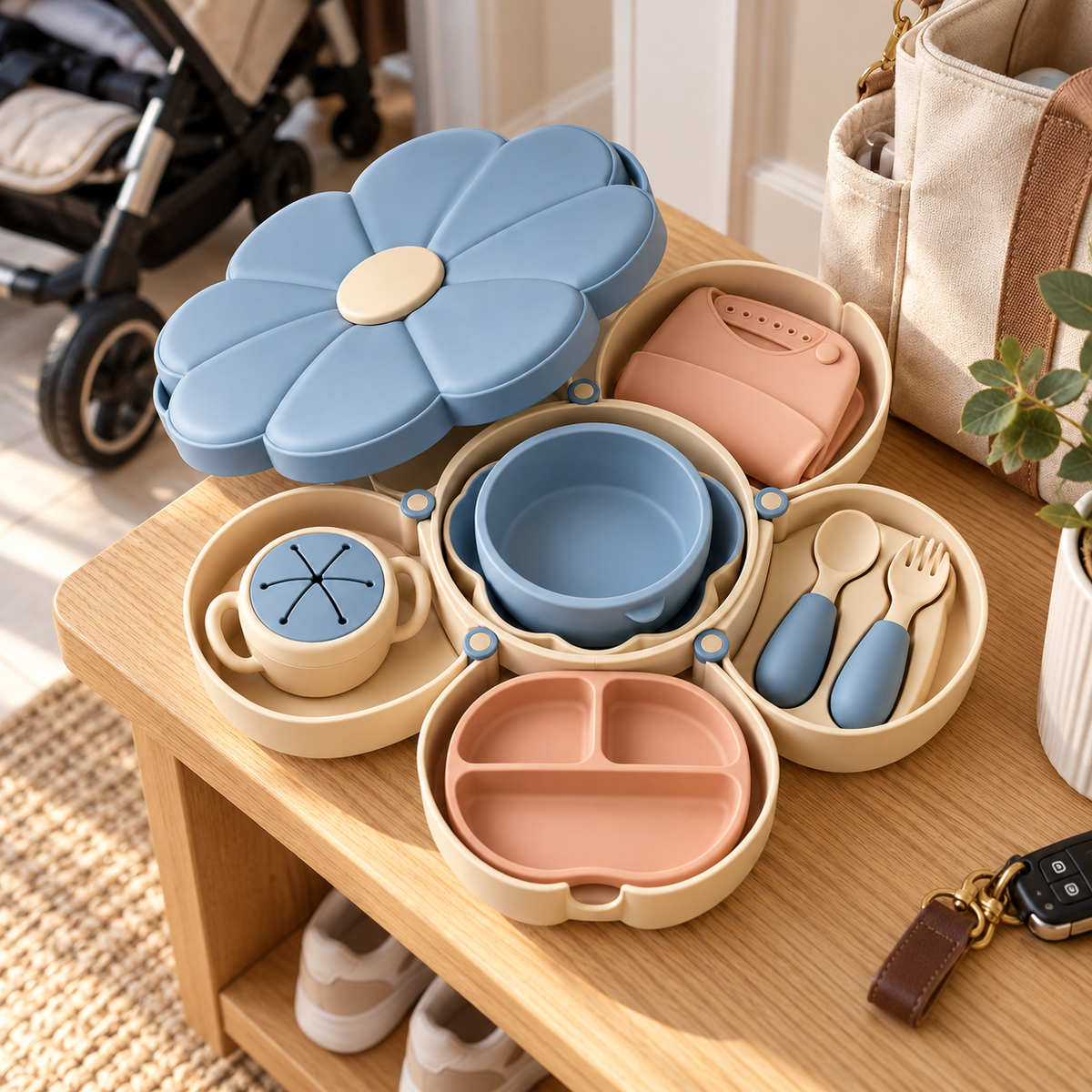 Blooming Flower Baby Feeding Set – All-in-One Portable Travel Dining Kit