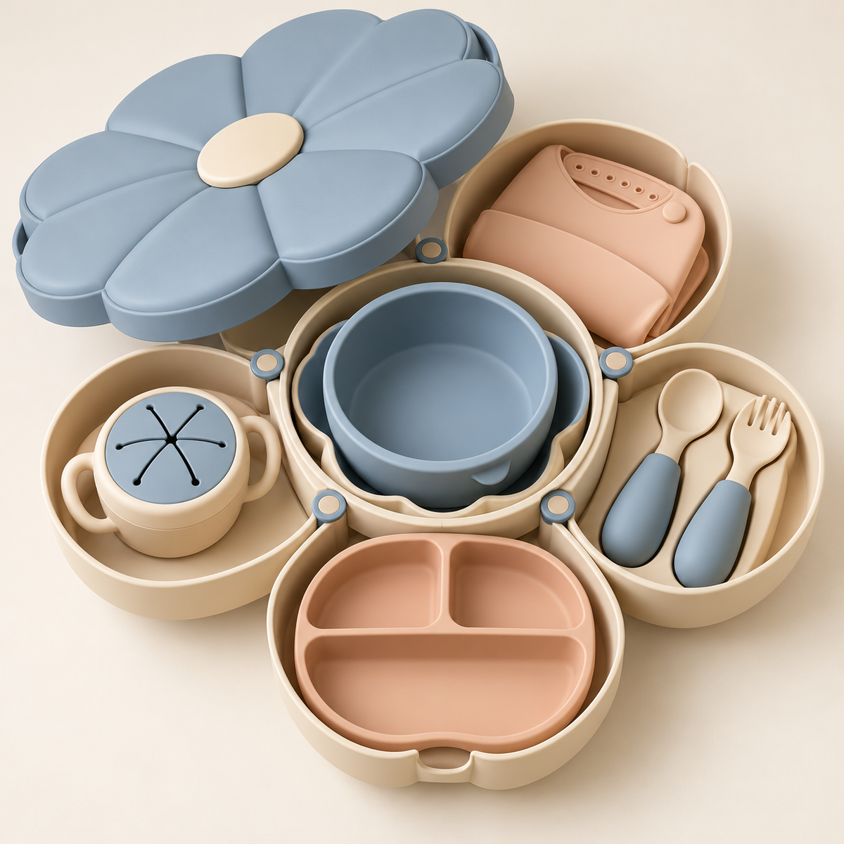 Blooming Flower Baby Feeding Set – All-in-One Portable Travel Dining Kit
